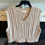 Romwe Crop Cable Knit Sweater Light Tan V Neck Womens Small Photo 6