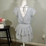 American Eagle Two Ruffle Dress Blue Stripe Size Small Deep V Photo 2