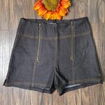 Unique Vintage Black Denim Double Front Zip Shorts NWT | SMALL | Photo 1