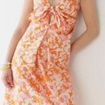 J.Crew  NWT Tie Front Cotton Poplin Midi Dress Orange Floral Women’s Sz XS Party Photo 0