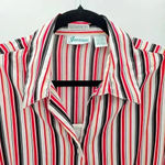 Joanna Red Black Stripe Stretch Button Poly Spandex L Blouse Top Shirt Large White Photo 2