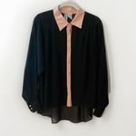 Mimi Chica Black Sheer Button Down Womens Medium Blouse Shirt Pink Contrast Siren Career Photo 1