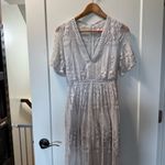 Pink Lily  Maxi Dress Lace Grey Off White‎ Boho Sheer Short Sleeve Deep V-Neck S Photo 2