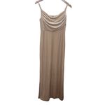 Revelry Skye Velvet Bridesmaid Dress Women’s Size 4 Champagne Slit Formal Gown Tan Photo 2