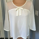 Hinge ‎ Ivory Blouse Swiss Dot Bow Coquette Preppy Photo 0