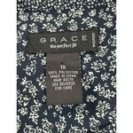 Grace The Perfect Fit 1X Navy Floral Print Button Up Split Neck Long Sleeve Top Blue Photo 4