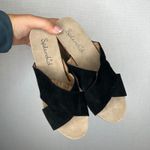 Splendid  Wedge Sandals Black‎ Suede Leather Criss Cross Cork Platform 7.5 Photo 2