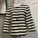 Talbots Blazer Womens Size 14 Ivory Blue Nautical Stripe Preppy Career Office Photo 0