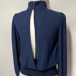 Double Zero Open Back Mock Neck Blouse (Navy Blue) - Small Photo 0