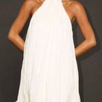 Lulus Vaivah White Satin Plisse Mock Neck Swing Mini Dress Photo 0