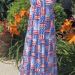 Crown & Ivy 4th of July Maxi Dress Spaghetti Strap Red White Blue Photo 8