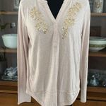 Akemi + Kin Anthropologie  Beaded Henley Top Beige Long Sleeve Photo 1