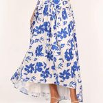 Petal and Pup Lula Blue White Floral Satin High Low Midi Skirt M Photo 1