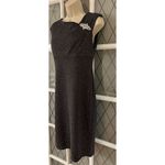 S.L Fashions Pleated Evening Dress Size 6 Gray Glitter Accents Rhinestone Brooch Photo 3