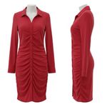 No Boundaries NWT Cherry Red Collar Button-Down Ruched Bodycon Minidress Juniors Size Large Photo 10