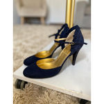 J.Crew  Navy Suede Ruffle Heels Made In Italy 8 Preppy Classy Bougie Event Date Photo 2
