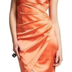 Kay Unger NWT Satin Stretch Tulip Skirt Cocktail Dress in Cantaloupe, Size 12 Photo 0