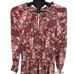 Aerie  burgundy floral mini dress, gathered waist & cuffs, size L Photo 3