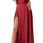 SheIn Red Satin Backless Spaghetti Strap Maxi Dress With High Slit party prom Photo 4