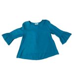 Bryn Walker  Blue Turquoise Linen Bell Sleeve Scoop Neck Hi-Low Blouse size L Photo 1
