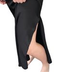 Grade & Gather  Black Silky Slip Dress Gathered Side Maxi Side Slit Photo 5