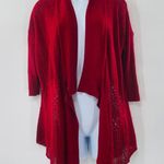 Eileen Fisher Red Open Front Drape Mixed Knit Silk Cardigan Size Small Red Photo 13