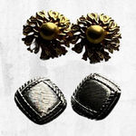 Monet Earrings Gold/Grey Tone Clip On Black Enamel Signed Lot Two Pair Vintage Photo 0