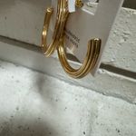 Madewell New Abstract Ribbed Thick Hoop Earrings Vintage Gold Titanium Posts Photo 2