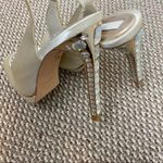 BCBG MAXAZRIA SATIN CREAM JEWELED PEEP TOE HEELS Photo 7