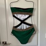 Milumia Women's Stitch Detail Strapless One Piece Swimsuit Cut Out Green Gold L Size L Photo 4