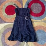 American Eagle Black Woven Ring Smocked Spaghetti Strap Short Black Dress Medium Photo 1