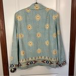 Doncaster 100% Linen Button Down Sports Blazer Jacket Women Size 12 Aqua Aztec Photo 1