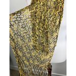 Luxe Italian Viscose Net Scarf Shawl Metallic Gold Brown Green Fringe Photo 4