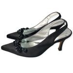 Lily Holt Vintage Black Satin Beaded Pointy Slingback Pumps Size 6 Photo 58