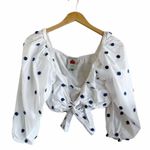 Farm Rio White Floral Embroidered Crop Top Blouse Cotton Puff Sleeve Medium EUC Photo 2
