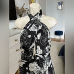 Lulus Black & White Floral Satin Halter Midi Dress Photo 3