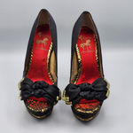 Circus by Sam Edelman Leigh Black Red Gold Platform Heel Shoe Open Toe Pump 6.5M Photo 2