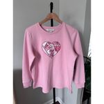 Coldwater Creek  Pink Heart Patchwork Sweatshirt Women PM‎ Long Sleeve Cozy Photo 1