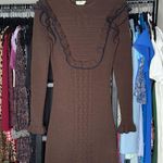 Fendi Wool Blend Ruffle Trim Knit Mini Dress in Chocolate Brown Photo 2