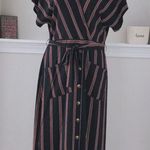 Spirit of Grace Dress Striped Navy Belted Midi Split V Photo 12