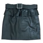 ZARA  Black Faux Leather Peplum Ruffle Mini Skirt Jewel Buckle Belt Size Small Photo 2