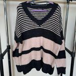 Doe & Rae  Sweater, Chunky Striped Oversized Plush V-Neck Photo 0