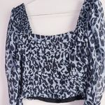 ZARA  Blue Ruffled Smocked Long Sleeve Cheetah Print Blouse Photo 7