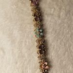 Vintage Gold, Pink, Blue, Purple Floral Bracelet. Gold Photo 1