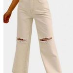 Free People We the Sz 31 Off White Wide Leg Cropped Jeans Distressed Button Fly Photo 0