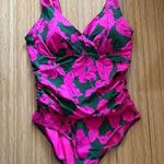 Anthropologie  Boden Floral Pink & Green Ruched One Piece Swimsuit Photo 0