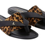 LAFAYETTE 148 NEW YORK Iris Thong Sandal Teak Multi Black Leather Leopard Sz 39 Photo 0