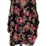 Wet Seal Black Pink Rose Floral Open Shoulder Button Tie Front Blouse Shirt S Photo 0