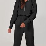 Jumpsuit long sleeve Zip up one piece lounge casual hooded Sweatshirt sweatpant Black Photo 1