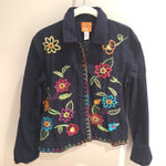 Hearts of Palm Embroidered Floral Denim Jacket Women's Size S Dark Blue Cotton Black Photo 0